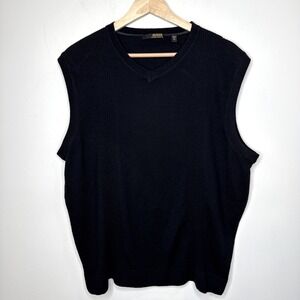 Murano 100% Merino Wool Knit Vest Mens XL Black Sleeveless Sweater V Neck Preppy